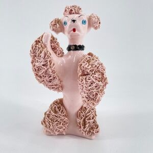Vintage Relco Japan Pink Sitting Spaghetti Poodle Figure Mid Century 7 Inch READ